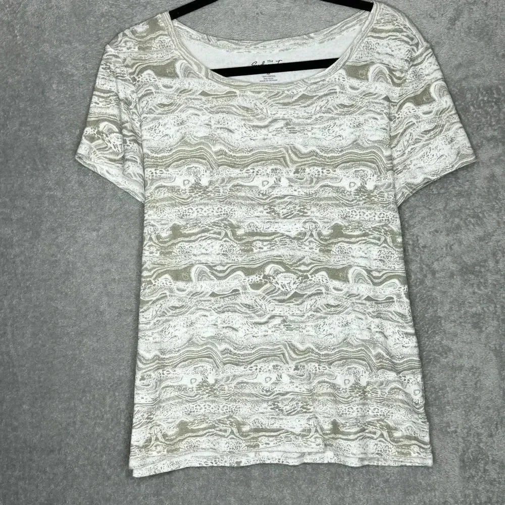 Bay Studio Womens Top Medium Brown Striped Short Sleeve Round Neck Knit - Picture 1 of 5